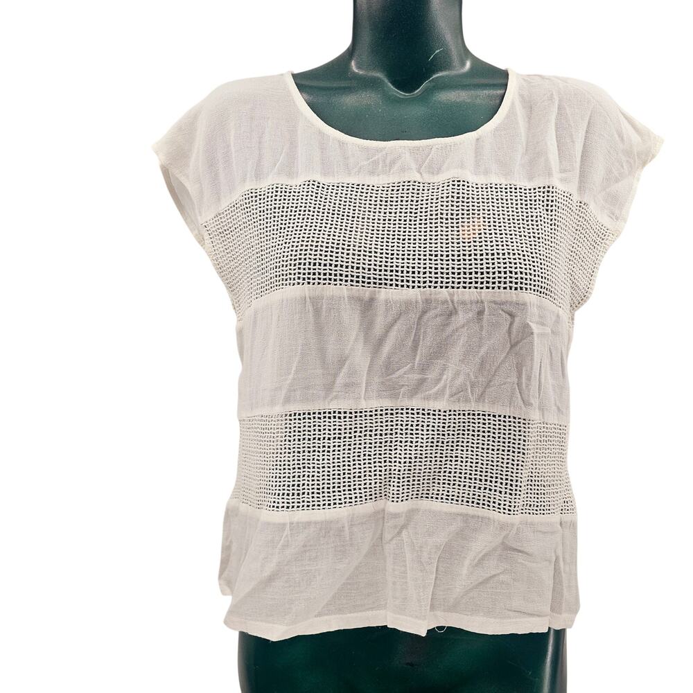 Lucca Couture Cream White Crochet Mesh Block Short Sleeve Top Women's S 3340